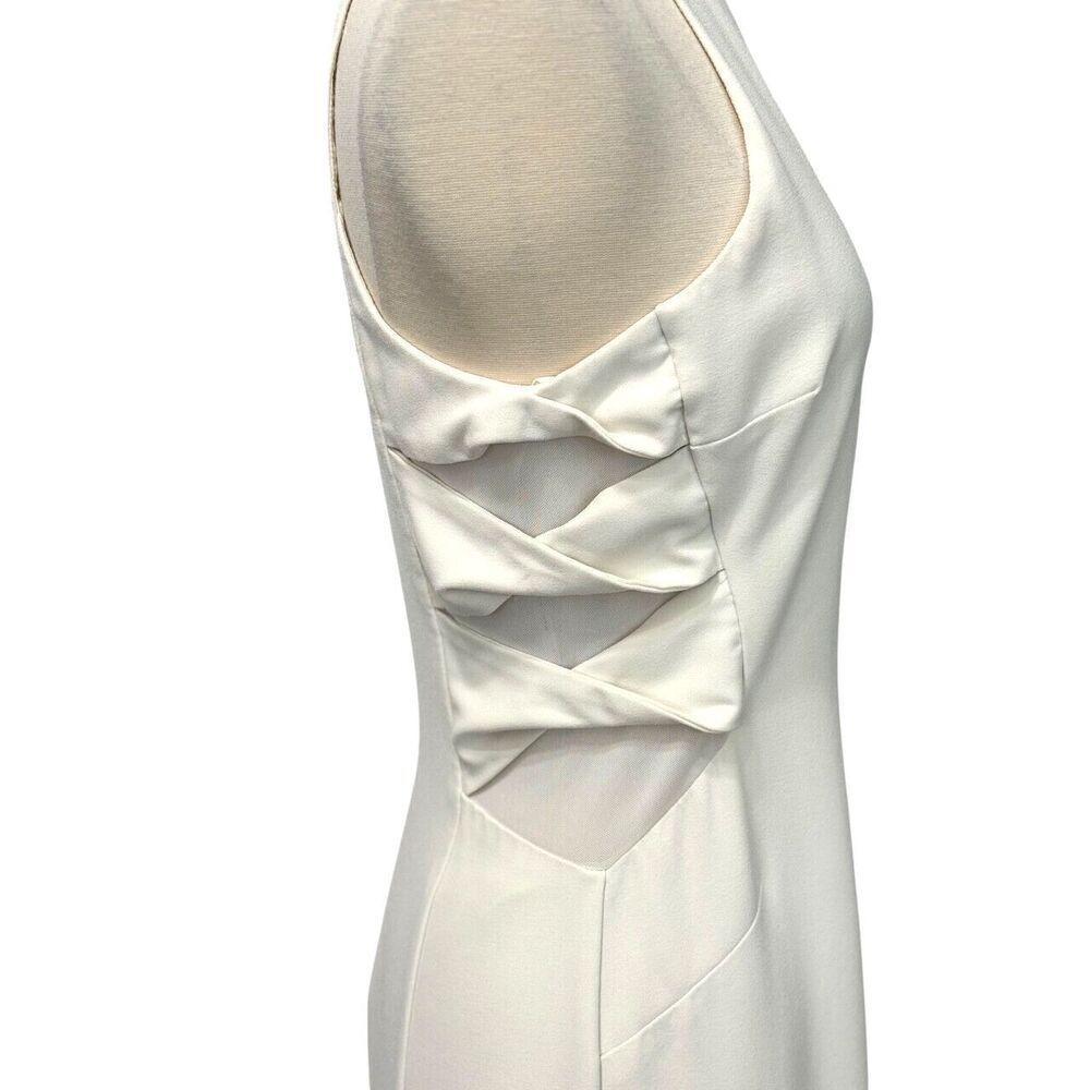 Halston Heritage Ivory Twist Flounce Hem Dress Sleeveless Size 6 Wedding Evening - Picture 5 of 16